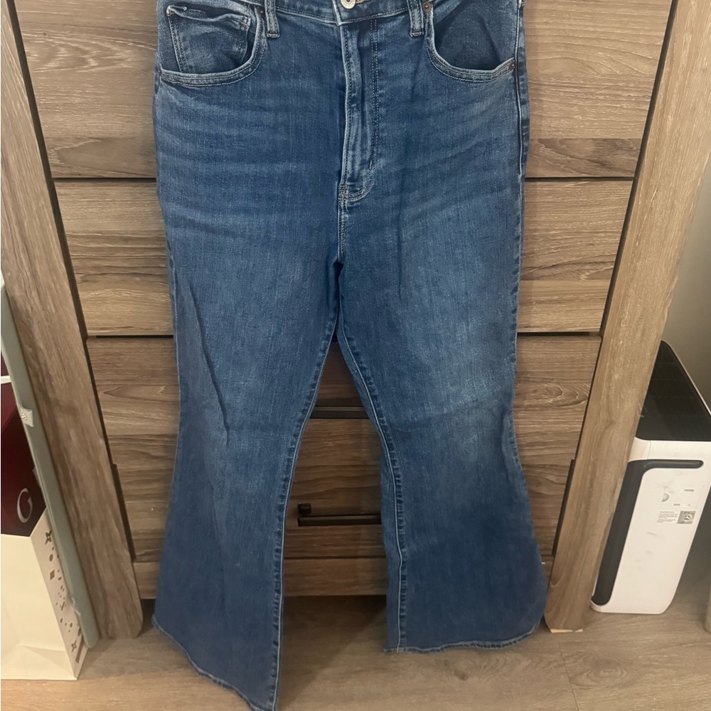 Abercrombie & Fitch Ultra High Rise Flare Jeans in Deep Blue